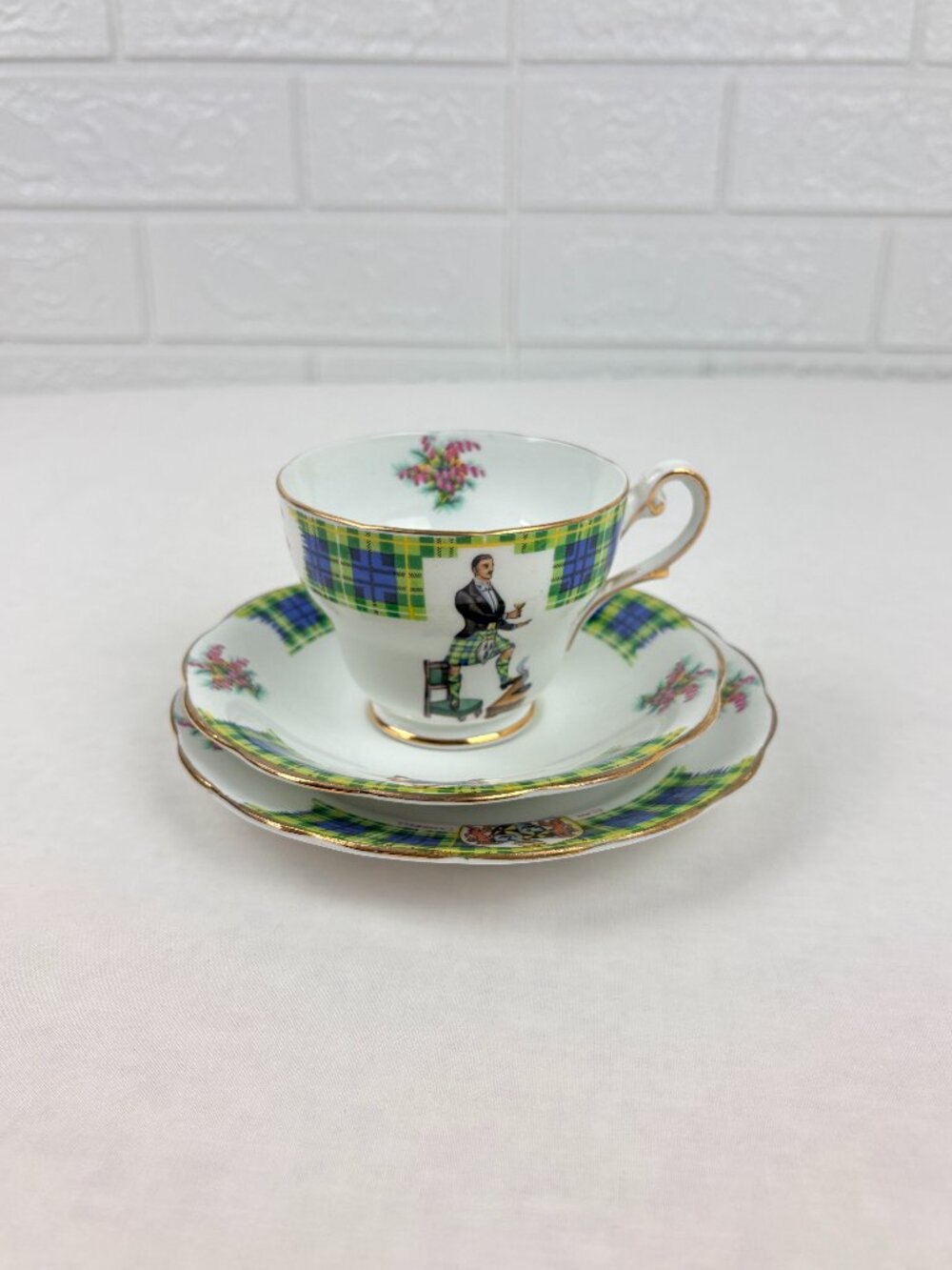 Royal Standard Bonnie Scotland Clan Campbell Tartan Bone China Tea Cup Trio